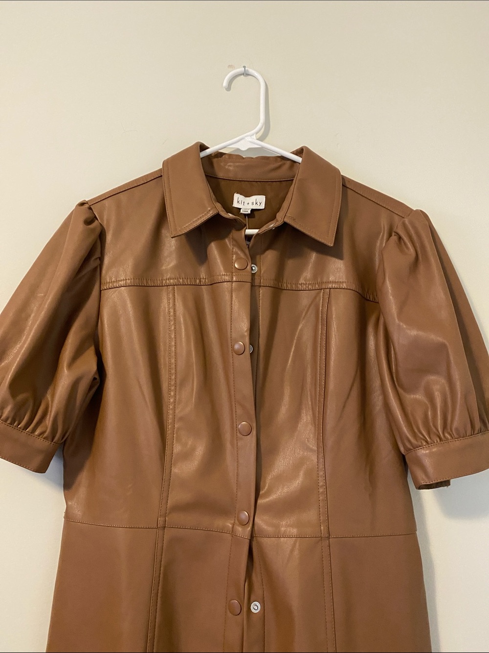Kit + Sky Tan Faux Leather Button-Front Dress - Picture 7 of 7